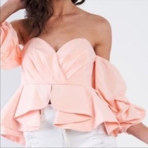 Blush Off Shoulder Cropped Peplum Top (S/M/L)